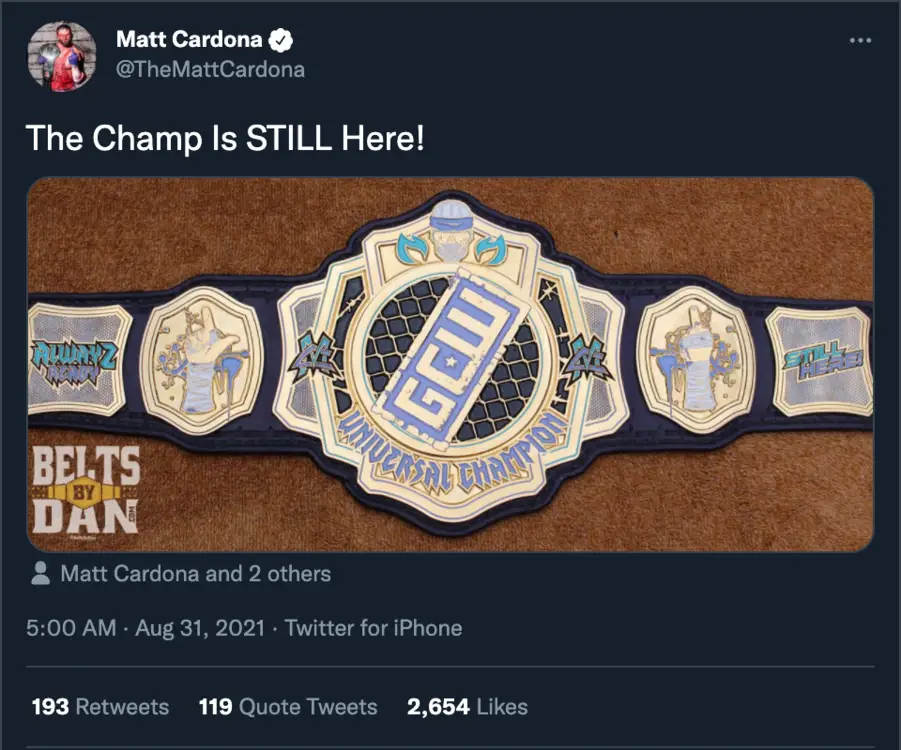 Matt cardona gcw universal title belt